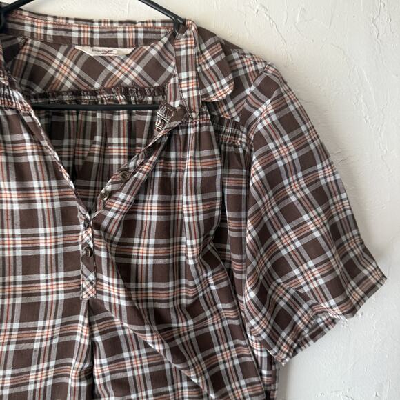 Vintage Levis Shirt Womens Large Brown Plaid Button Up Short Sleeve Western 70s - Picture 3 of 8